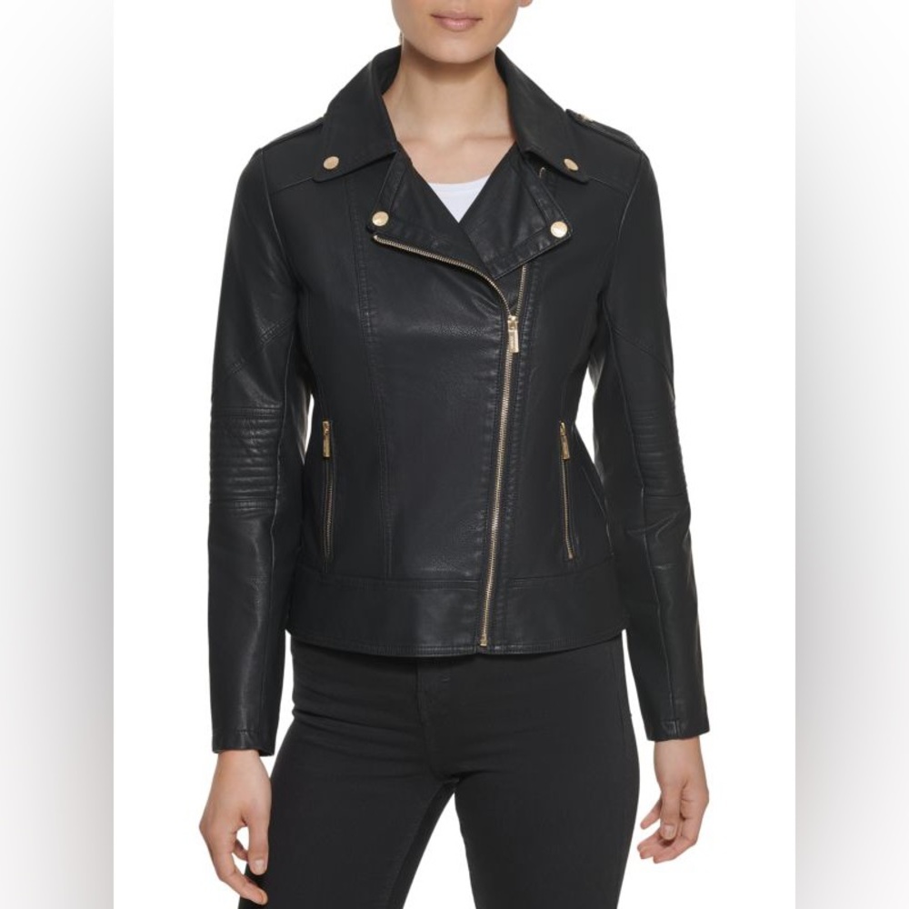 Guess Faux Leather Moto Biker Jacket